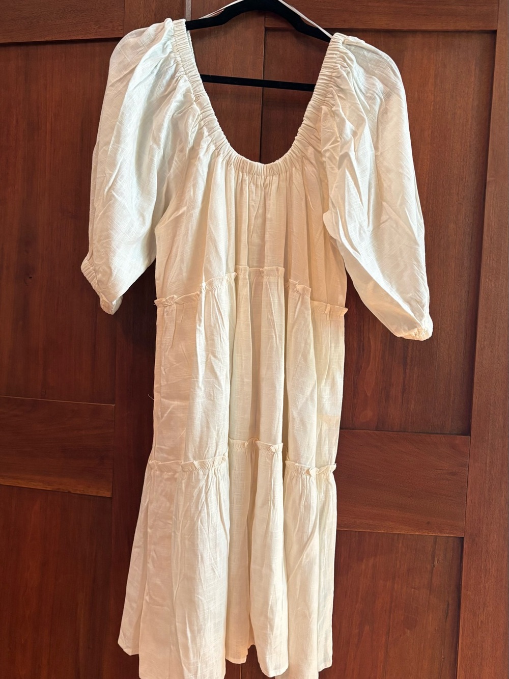 Aaron and Amber brand Boho Cream Puff Sleeve Peasant Dress